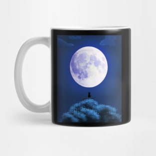 Cat Staring at the Bright Moon Anime Background Landscape Mug